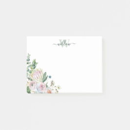 Girly Botanical Monogram Pink Floral Post-It Notes Post-it Klebezettel
