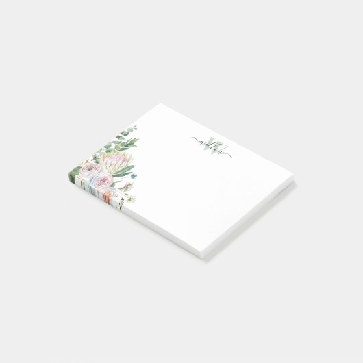 Girly Botanical Monogram Pink Floral Post-It Notes Post-it Klebezettel (angewinkelt)