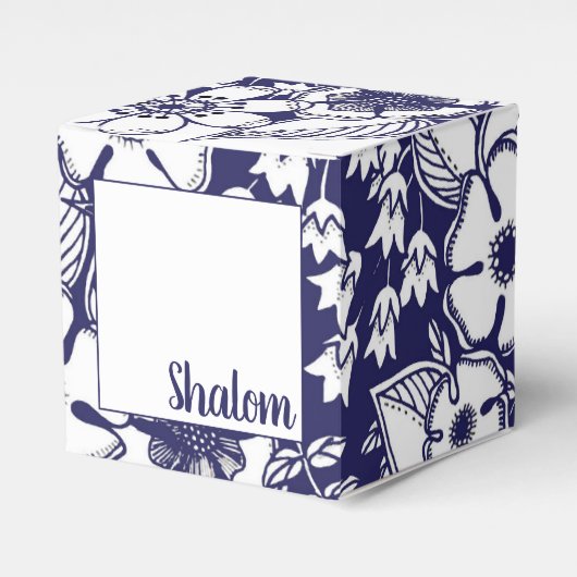 Girly Botanical Shalom Blue White Garden Zeichnend Geschenkschachtel (Vorderseite)