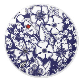 Girly Botanical Shalom Blue White Garden Zeichnend Keramikknauf