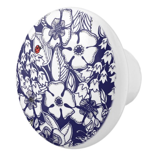 Girly Botanical Shalom Blue White Garden Zeichnend Keramikknauf (Rechts)