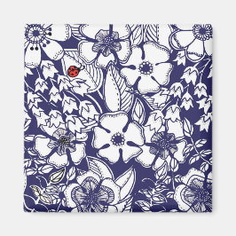 Girly Botanical Shalom Blue White Garden Zeichnend Magnet