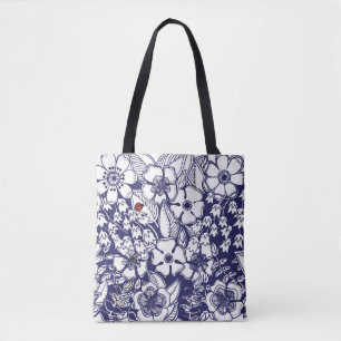 Girly Botanical Shalom Blue White Garden Zeichnend Tasche