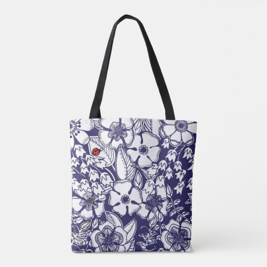 Girly Botanical Shalom Blue White Garden Zeichnend Tasche (Rückseite)