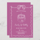 Girly Bow Cake zum ersten Geburtstag Einladung (Vorne/Hinten)