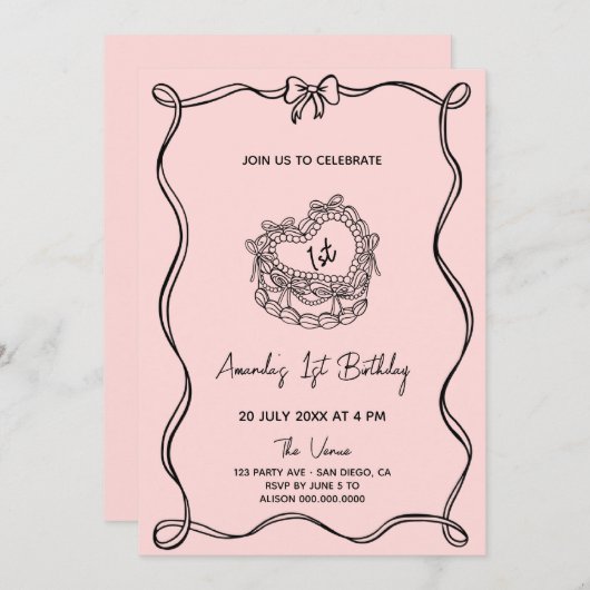 Girly Bow Einladung (Vorne/Hinten)