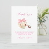 Girly Bow Pacifier Baseball Sport Baby Shower Dankeskarte (Stehend Vorderseite)