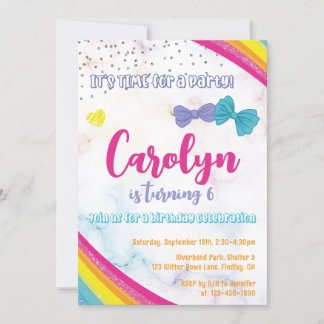Girly Bows Glitzer Rainbow Geburtstagsparty, jedes Einladung
