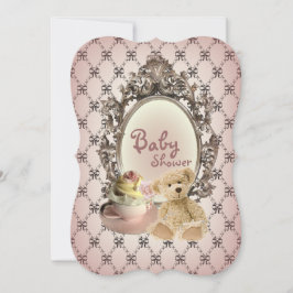 Girly Bows Teddy Bär Babydusche Einladungen
