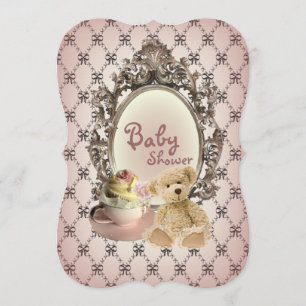 Girly Bows Teddy Bär Babydusche Einladungen