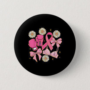 Girly Breast Cancer Floral Coquette Bow Pink Ribbo Button