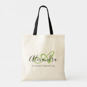 Girly Bright Green Elegant Script Name Monogram Tragetasche (Rückseite)