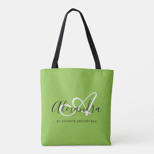 Girly Bright Green Trendy Elegante Script Monogram Tasche (Rückseite)