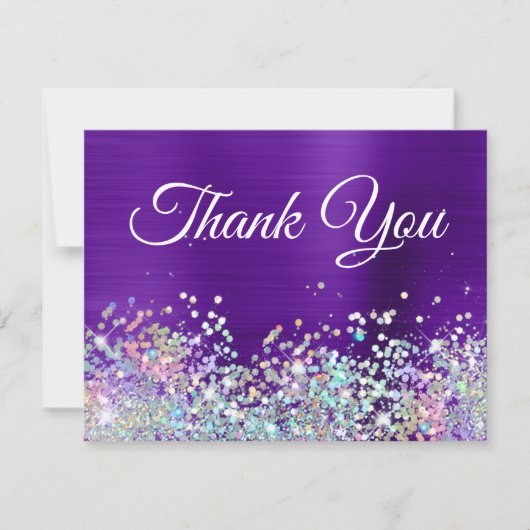 Girly Bright Indigo Lila Foil Holo Glitzer Dankeskarte (Vorderseite)
