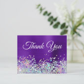 Girly Bright Indigo Lila Foil Holo Glitzer Dankeskarte (Stehend Vorderseite)