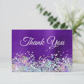 Girly Bright Lila Indigo Foil Holo Glitzer Dankeskarte (Stehend Vorderseite)