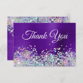 Girly Bright Lila Indigo Foil Holo Glitzer Dankeskarte (Vorne/Hinten)