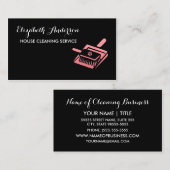 Girly Broom Pink und Black House Reinigungsservice Visitenkarte (Vorne/Hinten)