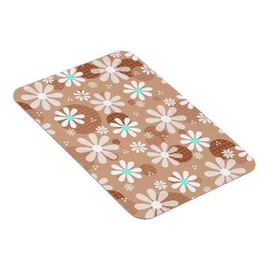 Girly Brown Daisy Blume Muster Niedlich Aqua Dots Magnet (Rechte Seite)