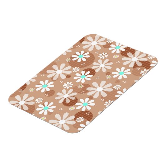Girly Brown Daisy Blume Muster Niedlich Aqua Dots Magnet (Linke Seite)