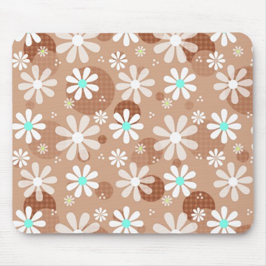 Girly Brown Daisy Blume Muster Niedlich Aqua Dots Mousepad (Vorne)