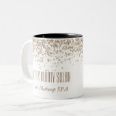 Girly Brown & Gold Glittery Luxury Beauty Salon Zweifarbige Tasse (Vorderseite Links)