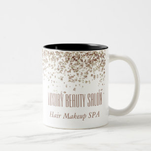 Girly Brown & Gold Glittery Luxury Beauty Salon Zweifarbige Tasse