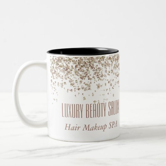 Girly Brown & Gold Glittery Luxury Beauty Salon Zweifarbige Tasse (Links)