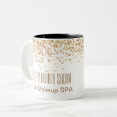 Girly Brownish Glittery Luxury Beauty Salon Zweifarbige Tasse (Vorderseite Links)