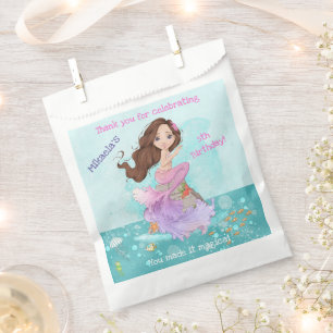 Girly Brünett Mermaid Birthday Danke Geschenktütchen