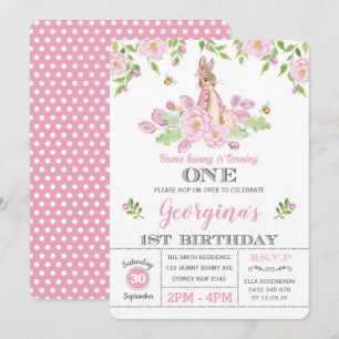 Girly Bunny 1. Geburtstag Party Pink Garden Blumen Einladung