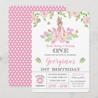 Girly Bunny 1. Geburtstag Party Pink Garden Blumen Einladung