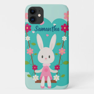 Girly Bunny Illustration Vorname mit blauem Text Case-Mate iPhone Hülle