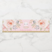 Girly Bunny Rabbit Pink Gold Floral Geburtstagsgun Wasserflaschenetikett (Einzelnes Label)