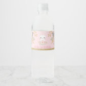 Girly Bunny Rabbit Pink Gold Floral Geburtstagsgun Wasserflaschenetikett (Vorderseite)