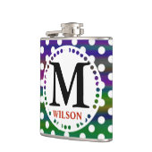 Girly bunte Monogramm-Polka-Punkte Flachmann (Links)