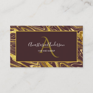 Girly Burgund Gold Marmor Glitzer Glam Monogramm Visitenkarte