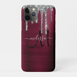 Girly Burgundy Brushed Metal Dripping Glitzer Name Case-Mate iPhone Hülle