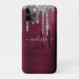 Girly Burgundy Brushed Metal Dripping Glitzer Name Case-Mate iPhone Hülle