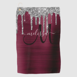 Girly Burgundy Brushed Metal Dripping Glitzer Name Golfhandtuch
