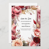 Girly Burgundy Calligraphy Save The Date (Vorne/Hinten)