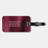 Girly Burgundy Dripping Glitzer Brush Metal Name Gepäckanhänger (Rückseite horizontal)