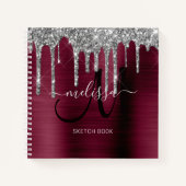Girly Burgundy Dripping Glitzer Brush Metal Name Notizblock (Vorderseite)