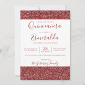 Girly Burgundy Glitzer Sparkle Quinceanera Einladung (Vorderseite)