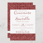 Girly Burgundy Glitzer Sparkle Quinceanera Einladung (Vorne/Hinten)