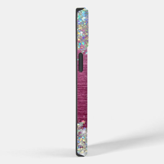 Girly Burgundy Holographic Imitats Glitzer Monogra Case-Mate iPhone Hülle (Rückseite / Rechts)
