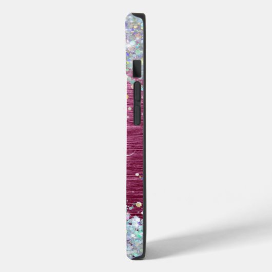 Girly Burgundy Holographic Imitats Glitzer Monogra Case-Mate iPhone Hülle (Rückseite / Links)