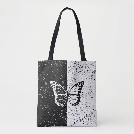 Girly Butterfly Black & White Eleganter Individuel Tasche (Vorderseite)