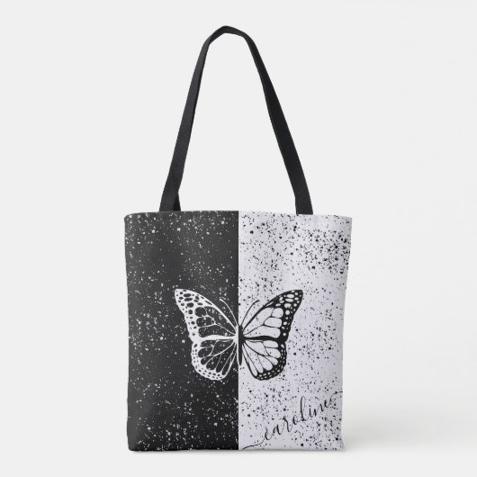 Girly Butterfly Black & White Eleganter Individuel Tasche (Rückseite)