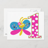 Girly Butterfly Erster Geburtstag Postkarte (Vorne/Hinten)